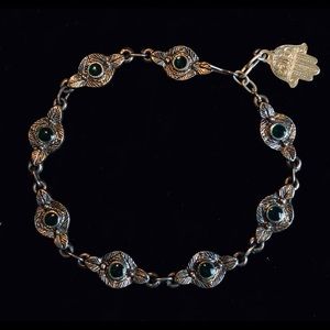 Silvertone and green stone bracelet